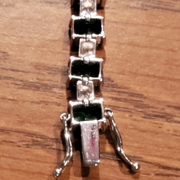 925 Sterling Silver Thailand Bracelet Green Gems - Picture 6 of 8